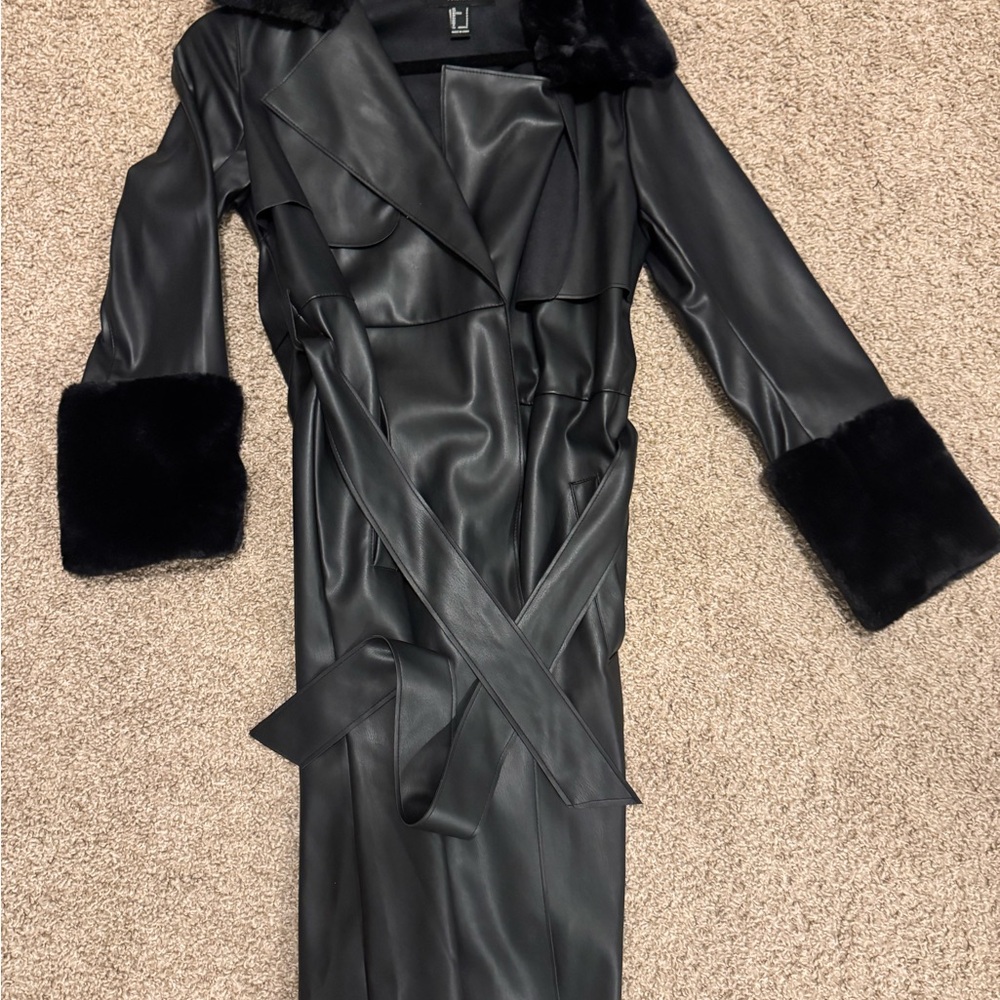Forever 21 Black Faux Leather Trench Coat